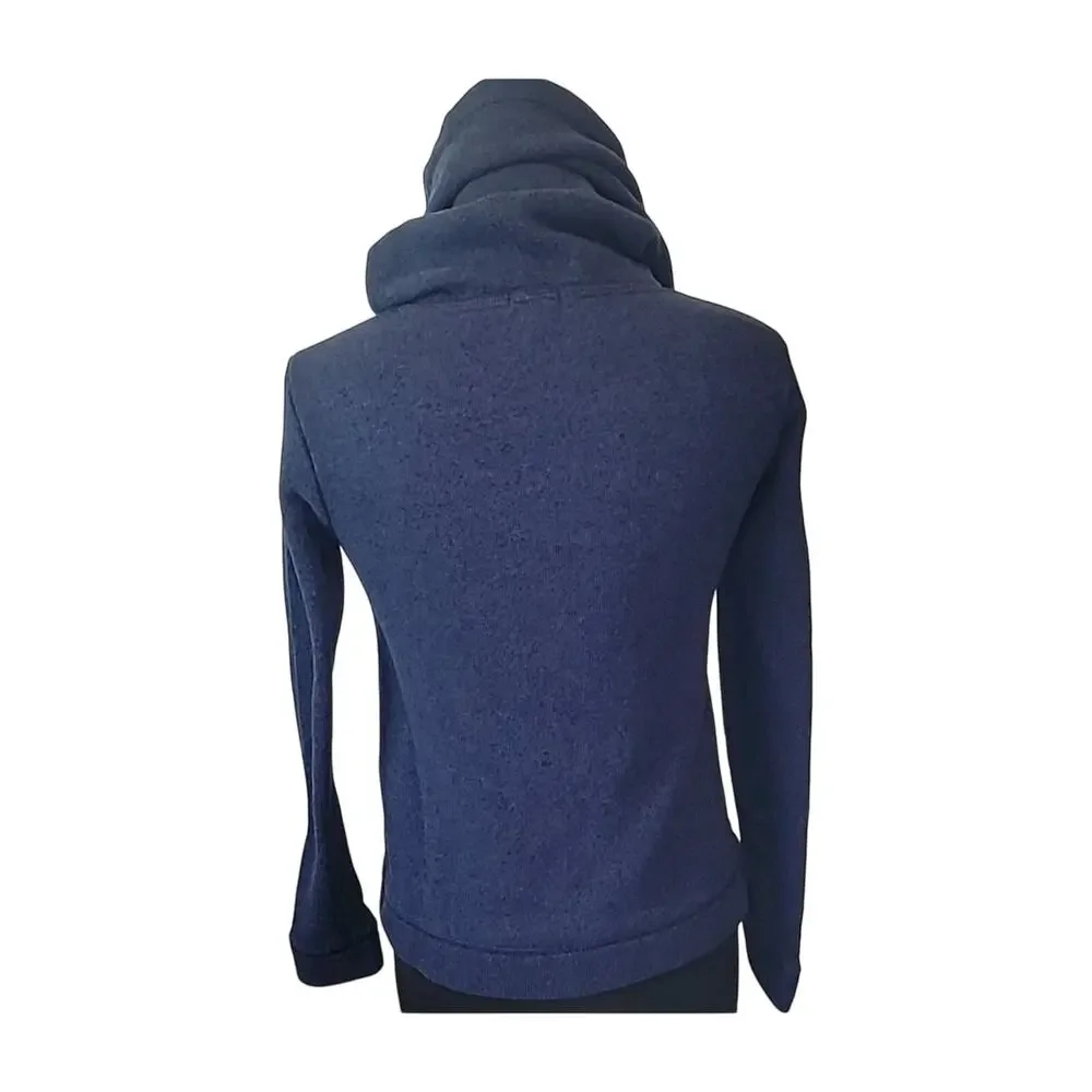J.Crew Cowl Funnel Neck Sweater Womens Size XS Blue Wool Blend Pockets J Crew